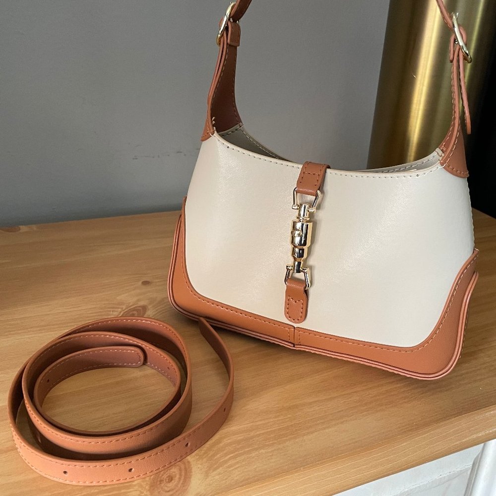 Gucci Jackie like Style Tan and Cream Leather Bag Hand sewn